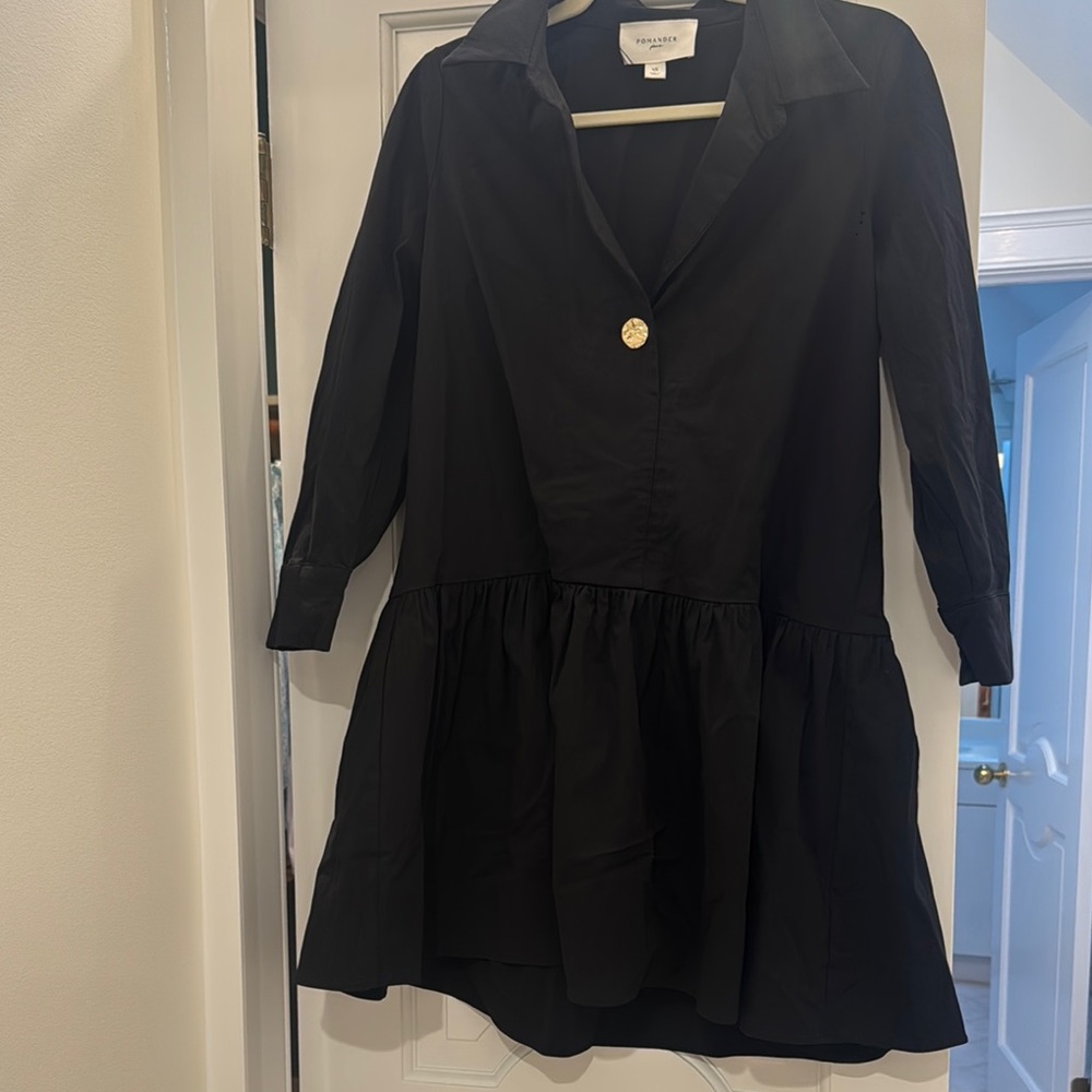 Pomander Place Black and Gold Buttoned Long Sleeve Dress
